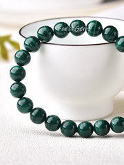 Natural Malachite Beaded Crystal Bracelet 6/8/10/12/14mm (7A-Grade)