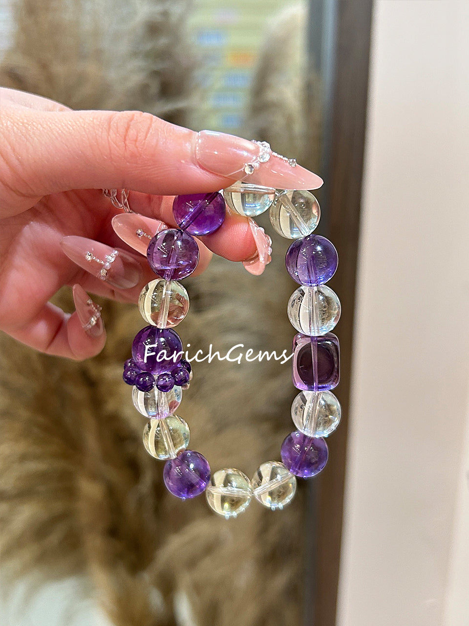 Amethyst Clear Quartz Citrine Beaded Crystal Bracelet 12mm