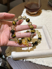 Yellow Hematoid Quartz Yellow Tiger's Eye Stone Citrine Beaded Crystal Bracelet 12-14mm