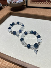 Blue Fluorite White Snowflake Phantom Quartz Clear Azeztulite Quartz Beaded Crystal Bracelet 11+14mm