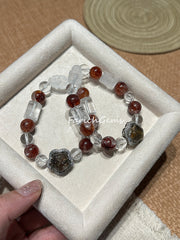 Red Hematoid Quartz Clear Quartz Beaded Crystal Bracelet 9+11mm