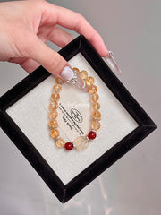 Red Agate Citrine Quartz Beaded Crystal Bracelet 8-9mm