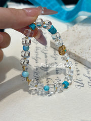 Natural Turquoise Clear Quartz Beaded Crystal Bracelet