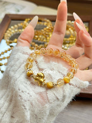 Golden Tiger's Eye Stone Citrine Beaded Crystal Bracelet 8+7mm