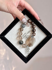 Agarwood Phantom Quartz Smoky Quartz Beaded Crystal Bracelet