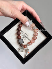 Black & Gold Super 7 Agarwood White Phantom Quartz Beaded Crystal Bracelet 12mm