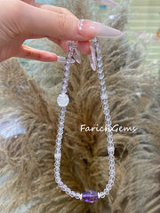 Double Wrap Bolivia Amethyst Clear Azeztulite Quartz Beaded Crystal Bracelet 6+10mm