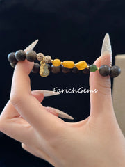 Agarwood Amber Nephrite (Hetian Jade) Beaded Crystal Bracelet 8mm