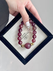 Cherry Red Strawberry Quartz Beaded Crystal Bracelet 11+15/16mm