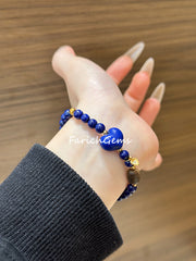Lapis Lazuli Agarwood 925 Silver Beaded Crystal Bracelet 5mm