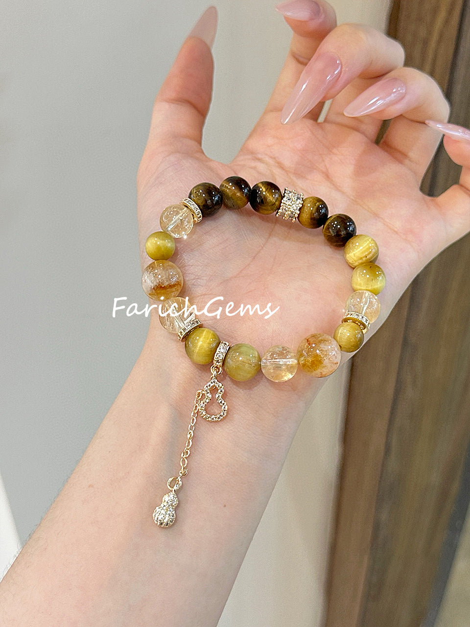 Golden Yellow Tiger's Eye Stone Citrine Beaded Crystal Bracelet