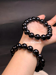 Natural Black Obsidian Beaded Crystal Bracelet 8/10/12/14/16mm