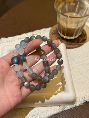 Labradorite Blue Moonstone Aquamarine Beaded Crystal Bracelet 9+10+12mm
