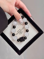 Rose Quartz Silver Obsidian Beaded Crystal Bracelet 8+15mm