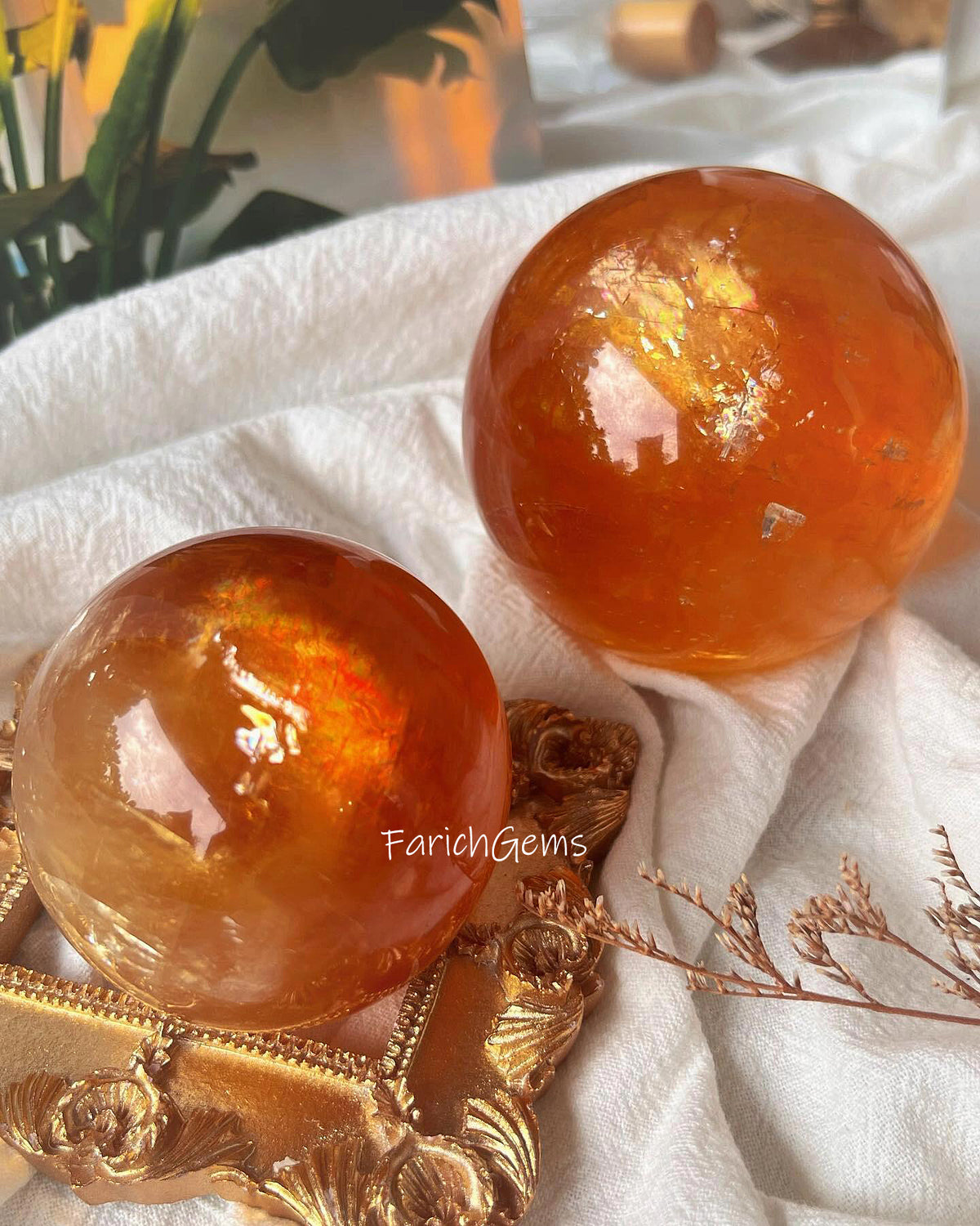 Natural Honey Yellow Calcite Sphere, Orange Iceland Calcite Sphere
