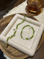 Natural Peridot Pearl Beaded Crystal Bracelet
