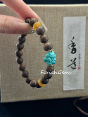 Agarwood Amber Turquoise Beaded Crystal Bracelet 8mm