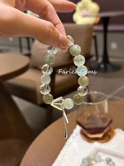Green Lepidolite Aquamarine Green Fluorite Clear Quartz Green Quartz Beaded Crystal Bracelet 11-12mm