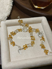 Brazilian Citrine Clear Quartz Beaded Crystal Bracelet