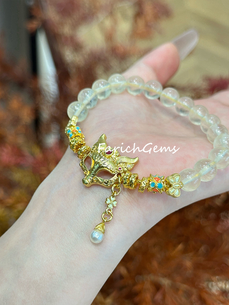 Citrine Fox Mask Copper Accessories Beaded Crystal Bracelet 8mm