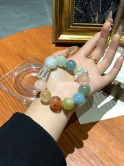 Morganite Yellow Fire Hematoid Quartz Beaded Crystal Bracelet 15-16mm