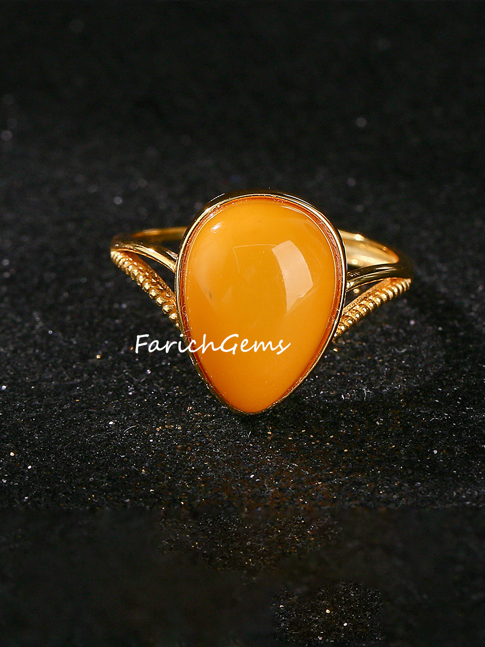 Adjustable Natural Amber Sterling Silver Ring