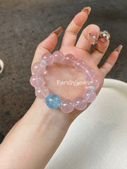 Aquamarine Rose Quartz Beaded Crystal Bracelet 14+15mm