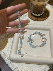 Clear Quartz Blue Topaz Pearl Beaded Crystal Bracelet