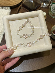 Rose Quartz Clear Quartz Pearl Beaded Crystal Bracelet 6+10mm