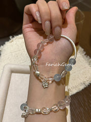 Clear Quartz Aquamarine Rose Quartz Beaded Crystal Bracelet 9-10mm