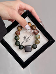 Serpentine Jade Smoky Quartz Sandalwood Beaded Crystal Bracelet 14+20mm