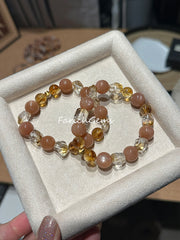 Peach Moonstone Citrine Beaded Crystal Bracelet 9+11mm