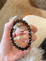 Natural Golden Sheen Obsidian Beaded Crystal Bracelet 8/10/12/14/16/18mm