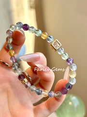 Natural Rainbow Fluorite Beaded Crystal Bracelet 6mm