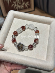 Red Hematoid Quartz Clear Quartz Beaded Crystal Bracelet 9+11mm