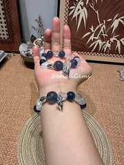 Blue Fluorite White Snowflake Phantom Quartz Clear Azeztulite Quartz Beaded Crystal Bracelet 11+14mm