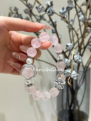 Mozambique Rose Quartz Pearl Beaded Crystal Bracelet 12.3+8mm