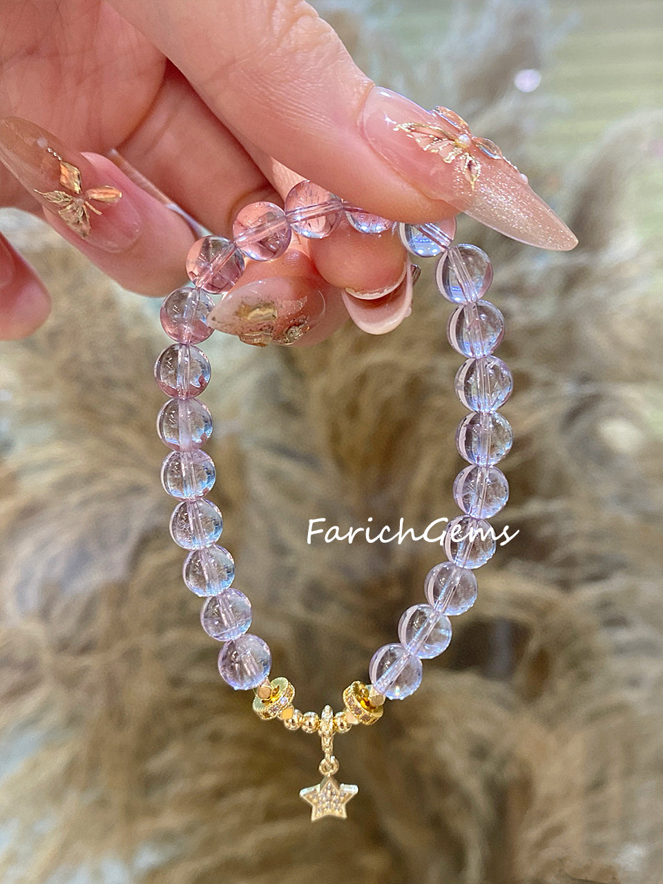 Natural Bolivian Amethyst Beaded Crystal Bracelet 7mm