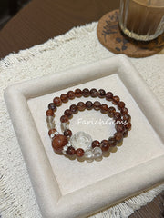 Double Wrap Fire Hematoid Quartz Clear Quartz Beaded Crystal Bracelet 7+8+15mm