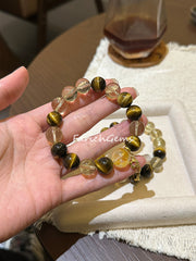 Yellow Hematoid Quartz Yellow Tiger's Eye Stone Citrine Beaded Crystal Bracelet 12-14mm