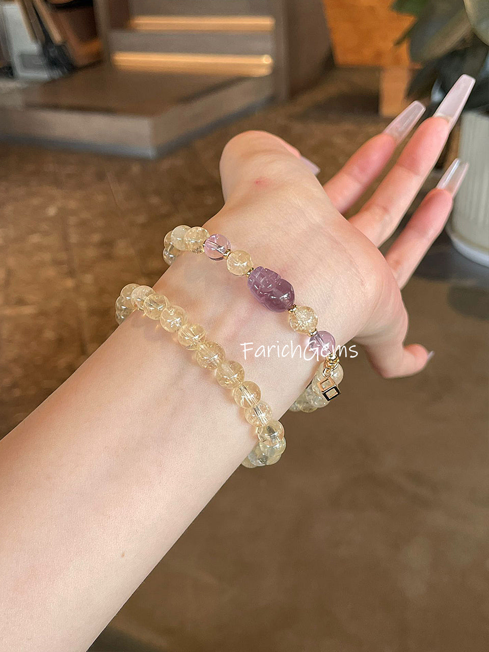 Citrine Azeztulite Quartz Pi Xiu Amethyst Azeztulite Beaded Crystal Bracelet 7mm