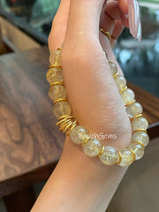 Golden Rutilated Quartz Beaded Crystal Wrap Protection Bracelet 10mm