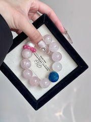 Rose Quartz Blue Agate Beaded Crystal Bracelet 16-18mm