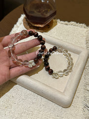 Clear Quartz Colored Herkimer Red Tiger's Eye Stone Beaded Crystal Bracelet 10+11+12mm