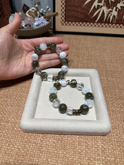 Green Lepidolite Snowflake Phantom Quartz Agarwood Clear Azeztulite Quartz Beaded Crystal Bracelet 14+15mm