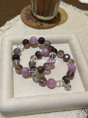 Purple Lepidolite Clear Quartz Amethyst Kunzite Beaded Crystal Bracelet 11+12mm