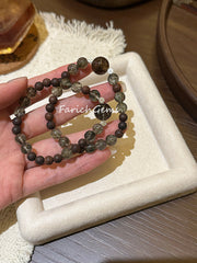 Black & Gold Super 7 Lakawood Green Rutilated Quartz Beaded Crystal Bracelet 8+12mm