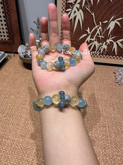 Green Lepidolite Yellow Hematoid Quartz Aquamarine Beaded Crystal Bracelet 10-12mm