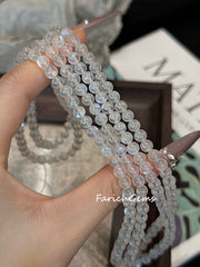 Triple Wrap Blue Moonstone Beaded Crystal Bracelet 5mm