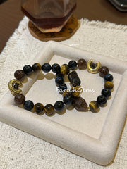 Silver Sheen Obsidian Black & Gold Super 7 Yellow Blue Tiger's Eye Stone Beaded Crystal Bracelet 6+12mm
